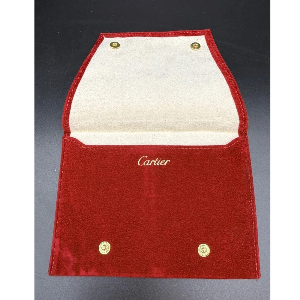 Cartier Red Velvet Jewelry Travel Pouch Case Double Snap Envelope Small Bag
